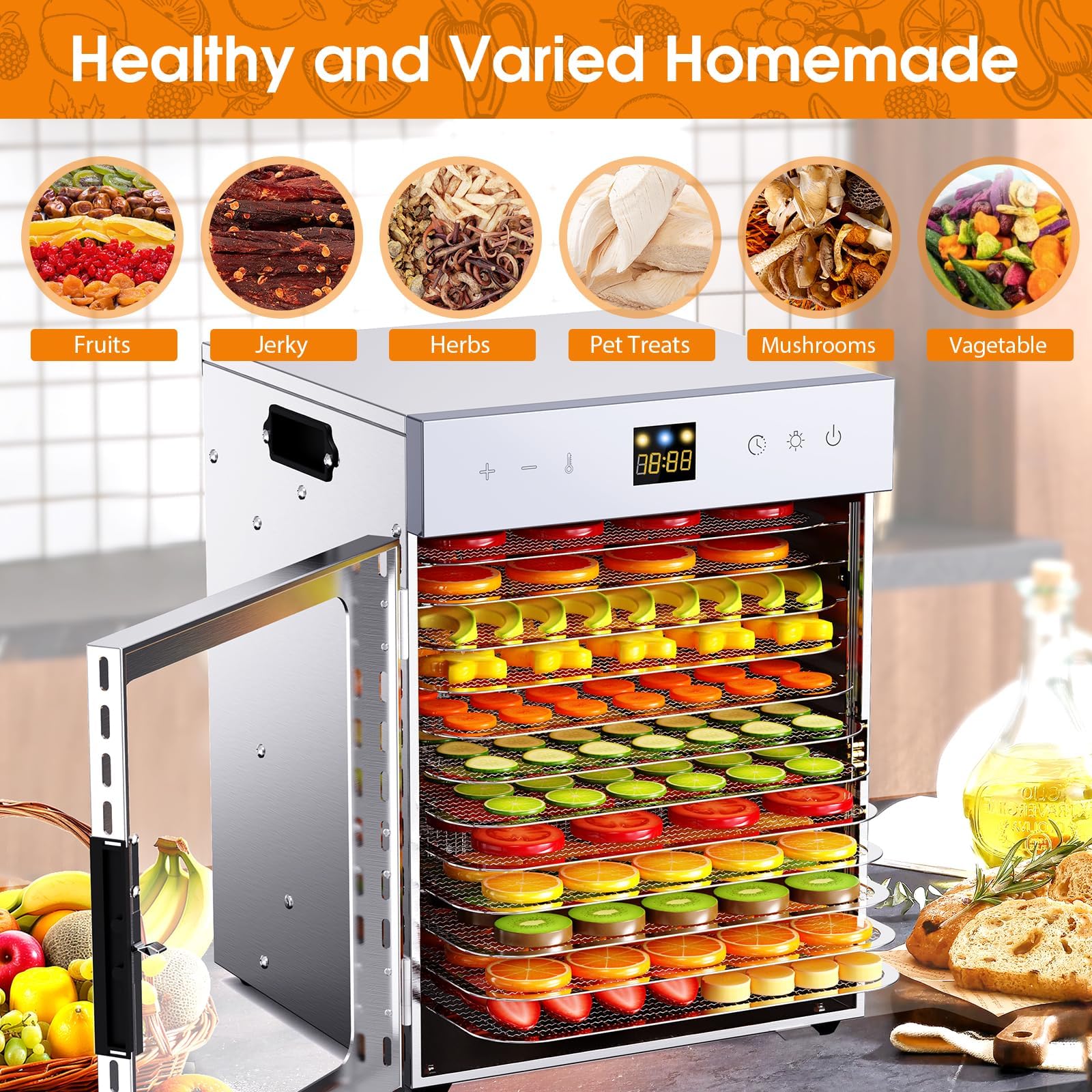 Fendia dehydrator temperature control from 86 to 194°F
