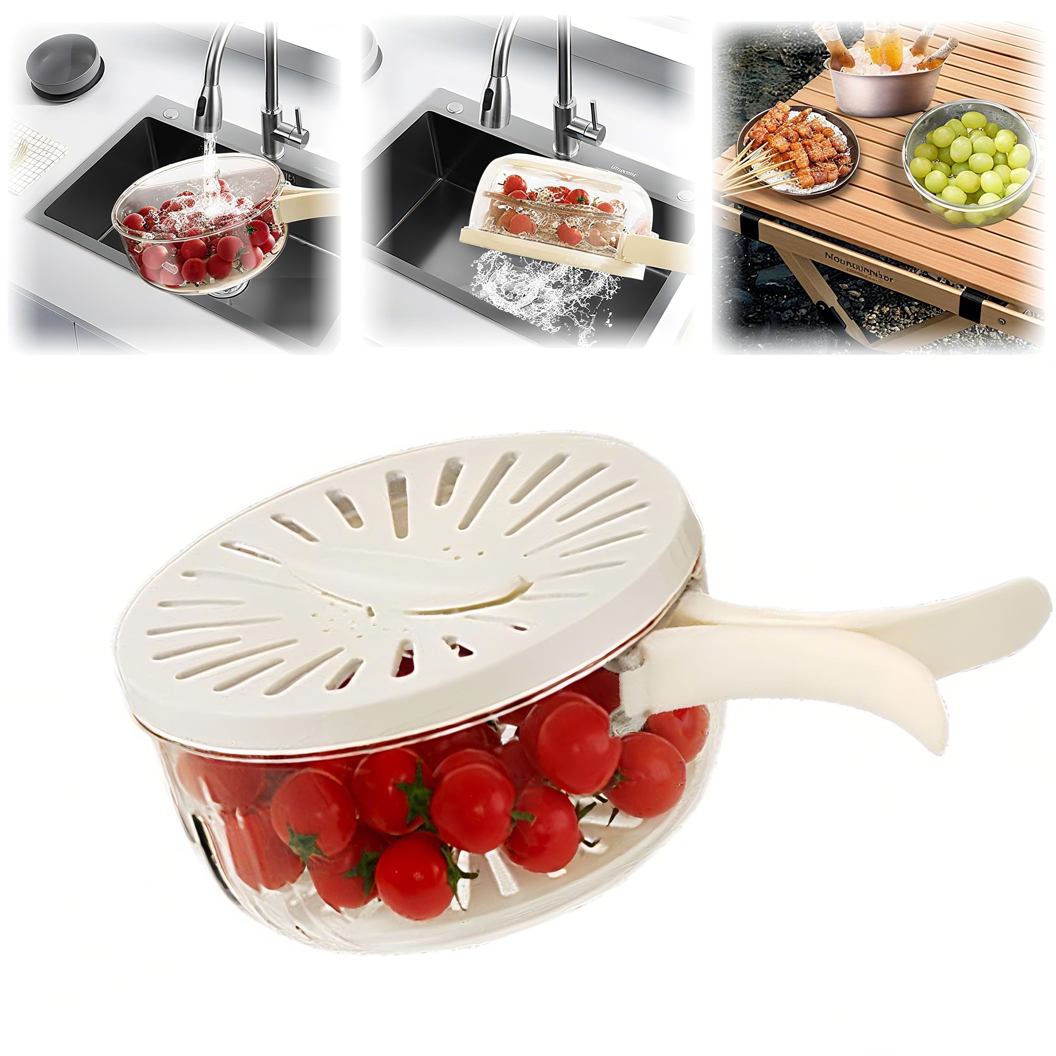 FENGSHOUNIAN fruit washing bowl lid-on keeps produce fresh during prep.