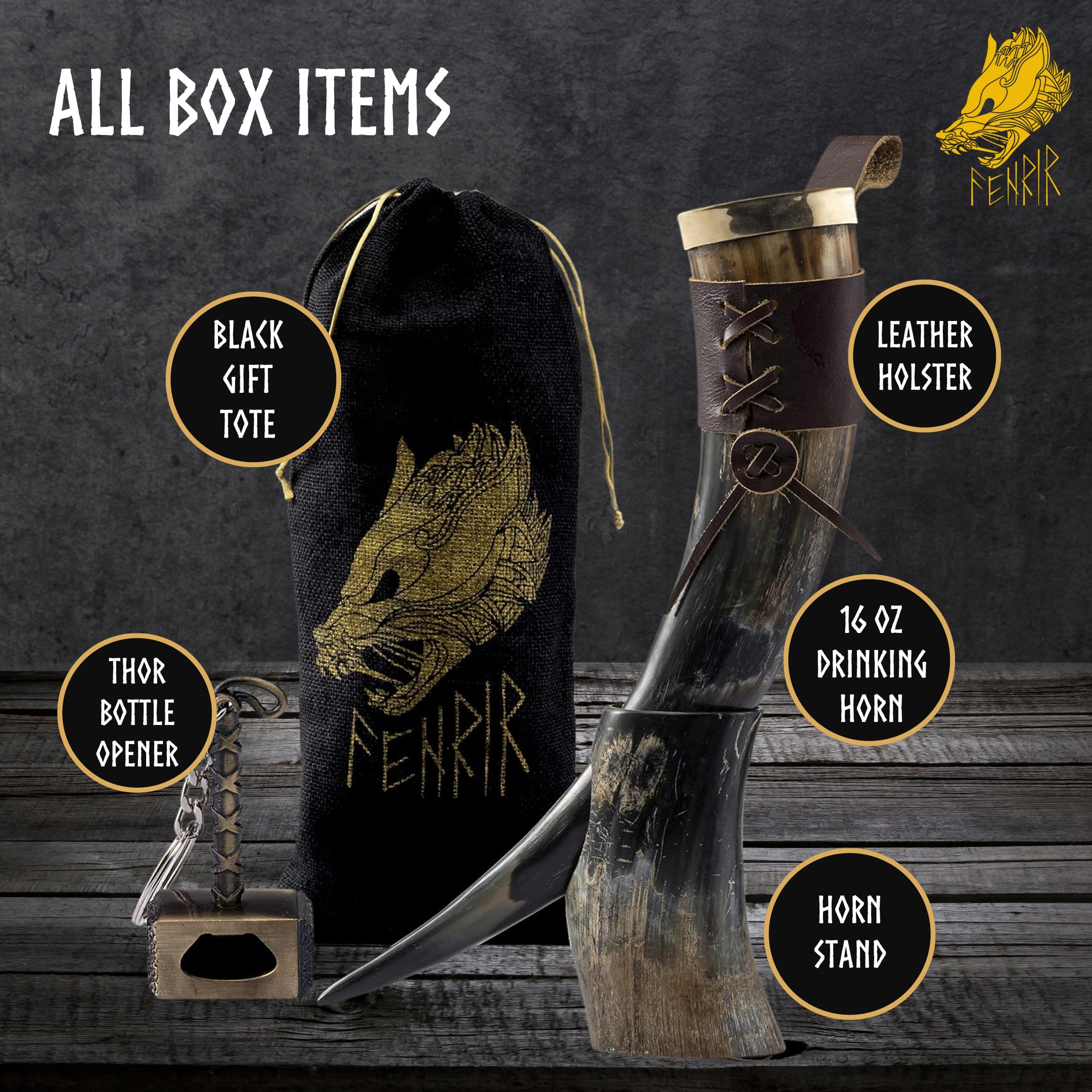 FENRIR horn with hammer bottle opener ready for celebrations