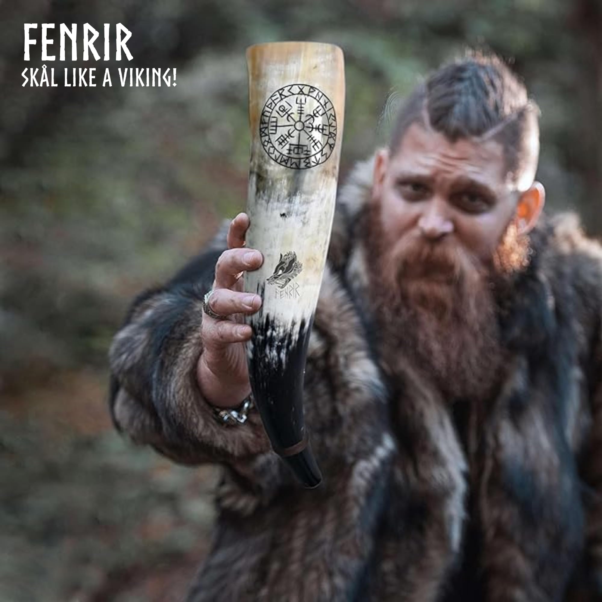 FENRIR Ox horn carving showcases artisanal craftsmanship and natural variation.