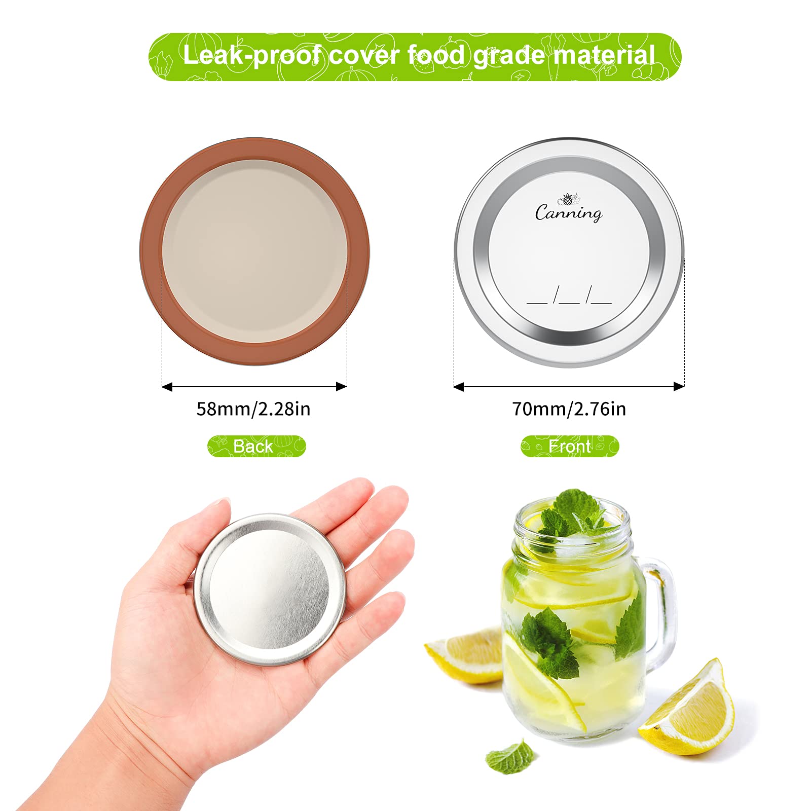FENRIR regular-mouth lids close-up seals highlight food-grade silicone for leak prevention.