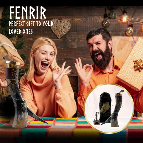 FENRIR 16 oz horn set displayed as a gift