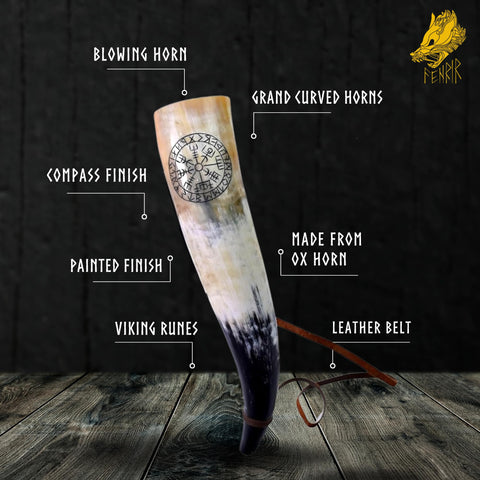 FENRIR Viking Blowing Horn with leather strap portable decorative piece.