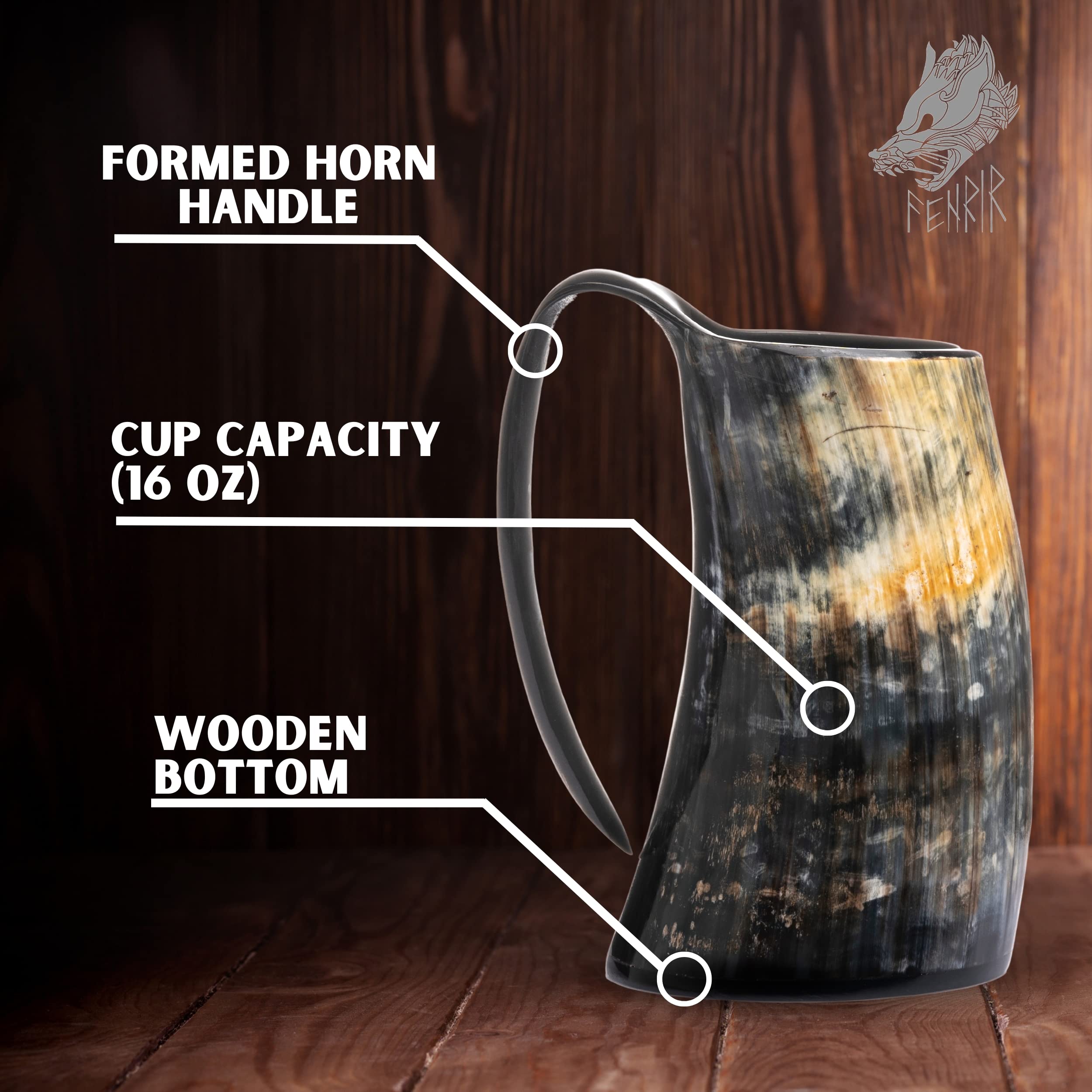 FENRIR Viking mug with bottle opener front view highlighting practical rugged design