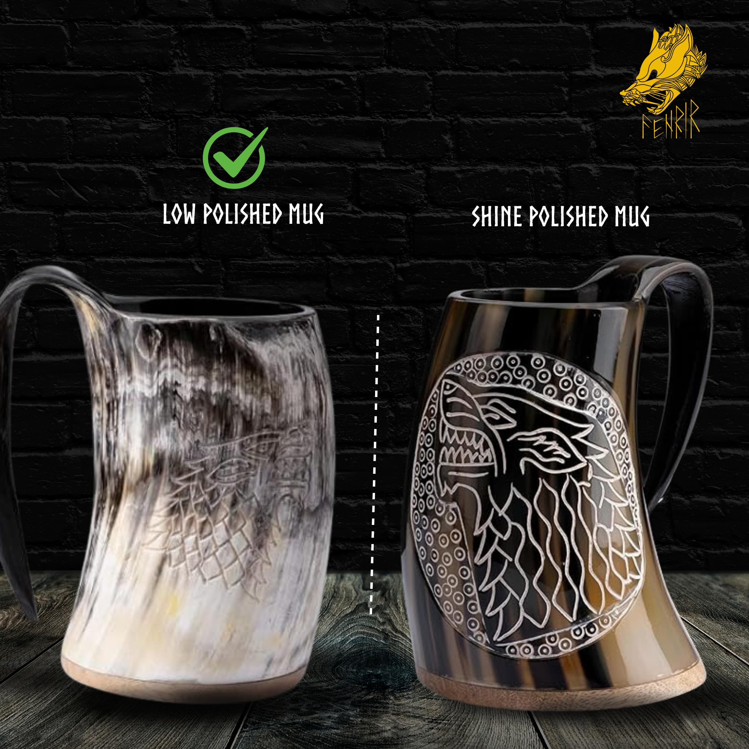 Fenrir horn mug with bottle opener adds convenient functionality.