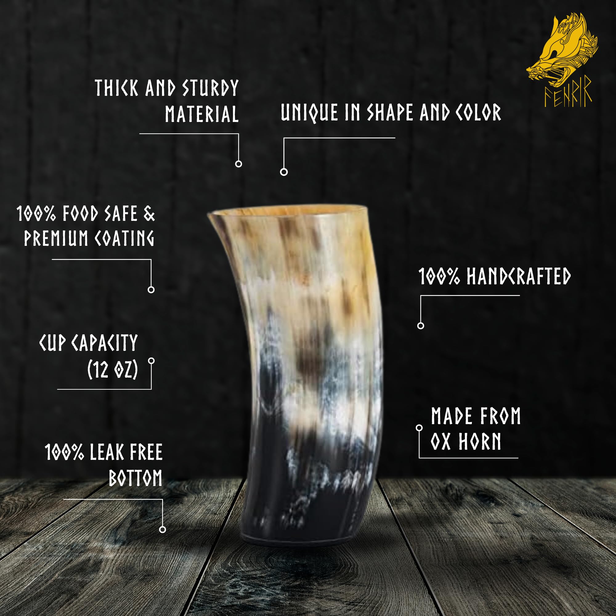 FENRIR horn mug features leak-proof bottom for spill-free sipping