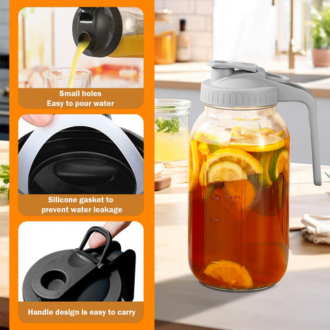 FEODSEW mason jar pitcher 64 oz with sturdy handle for smooth pouring