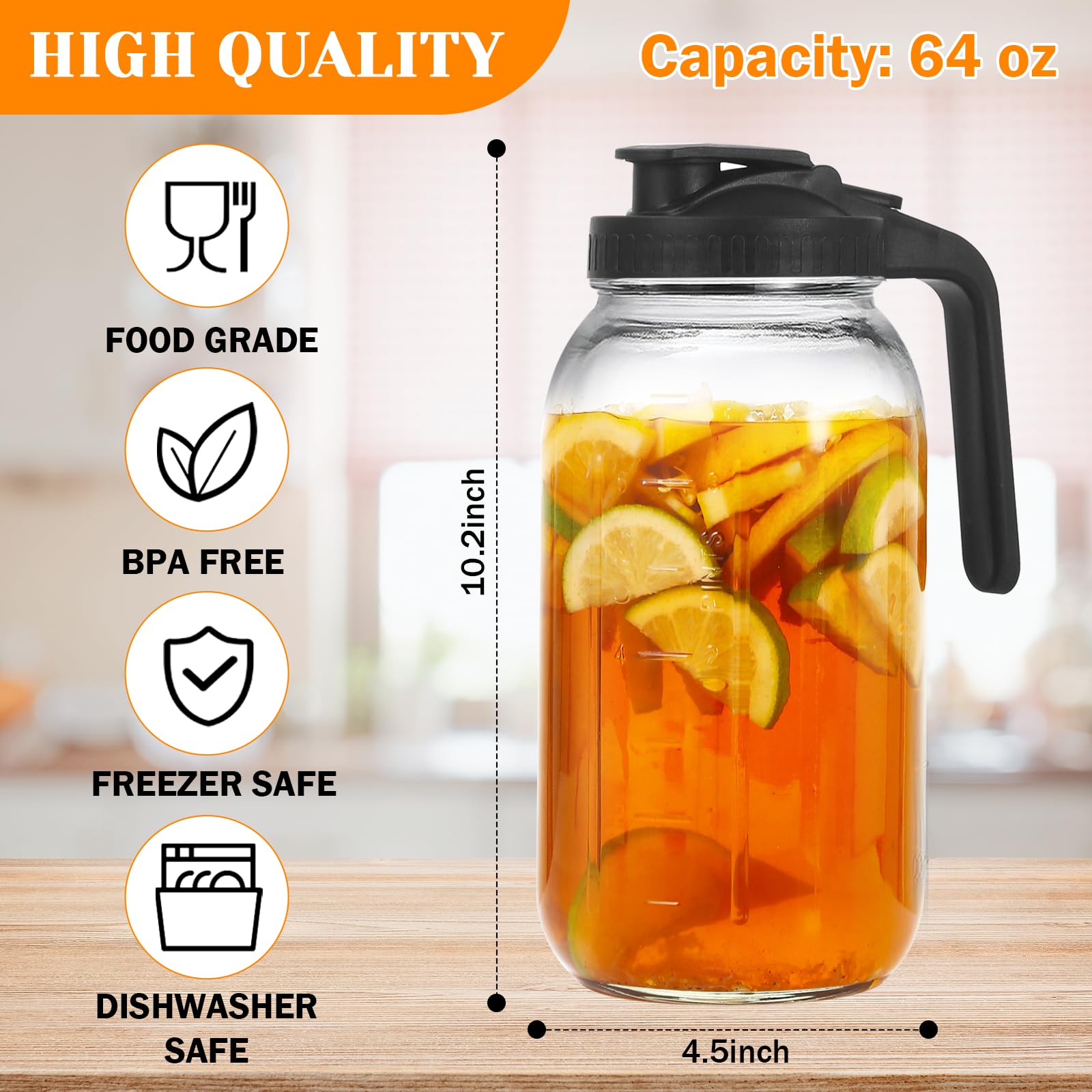 FEODSEW sun tea pitcher with wide mouth lid for easy fruit add-ins