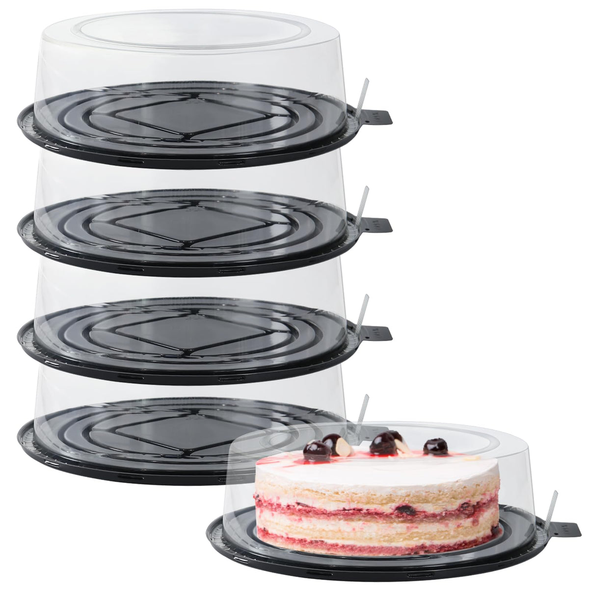 FEOOWV 5pc round clear cake carrier with dome lid for easy transport and display.