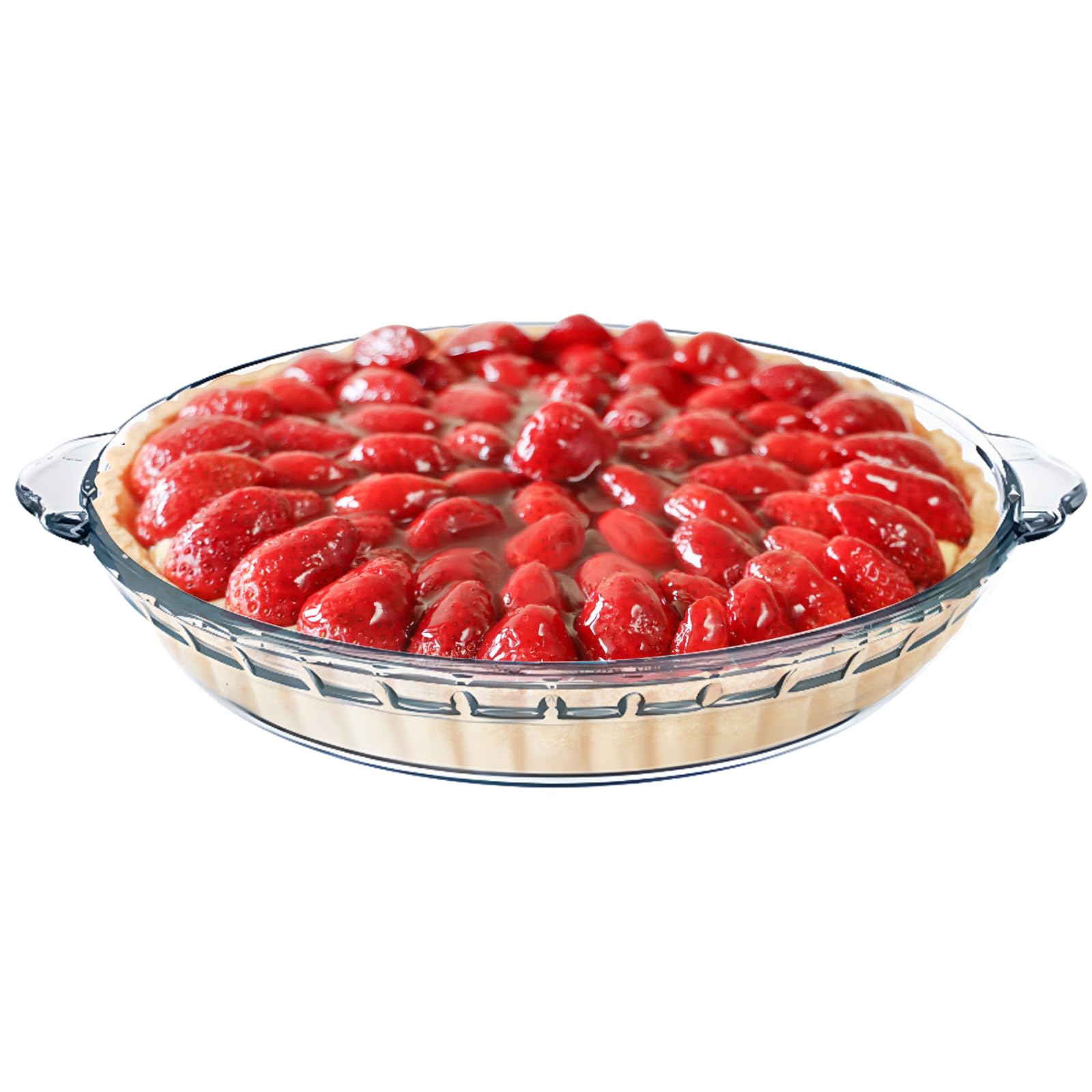 FE0OWV round glass pie pan 10in with handles for safe, easy transport