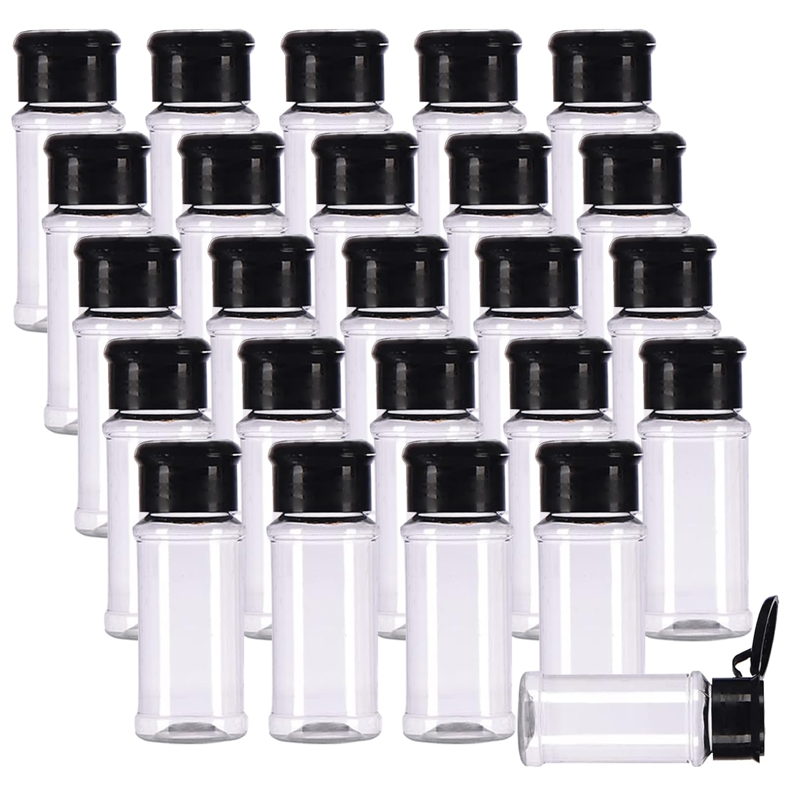 FEOOWV 25-pack empty spice bottles with 75ml capacity for organized pantry storage.