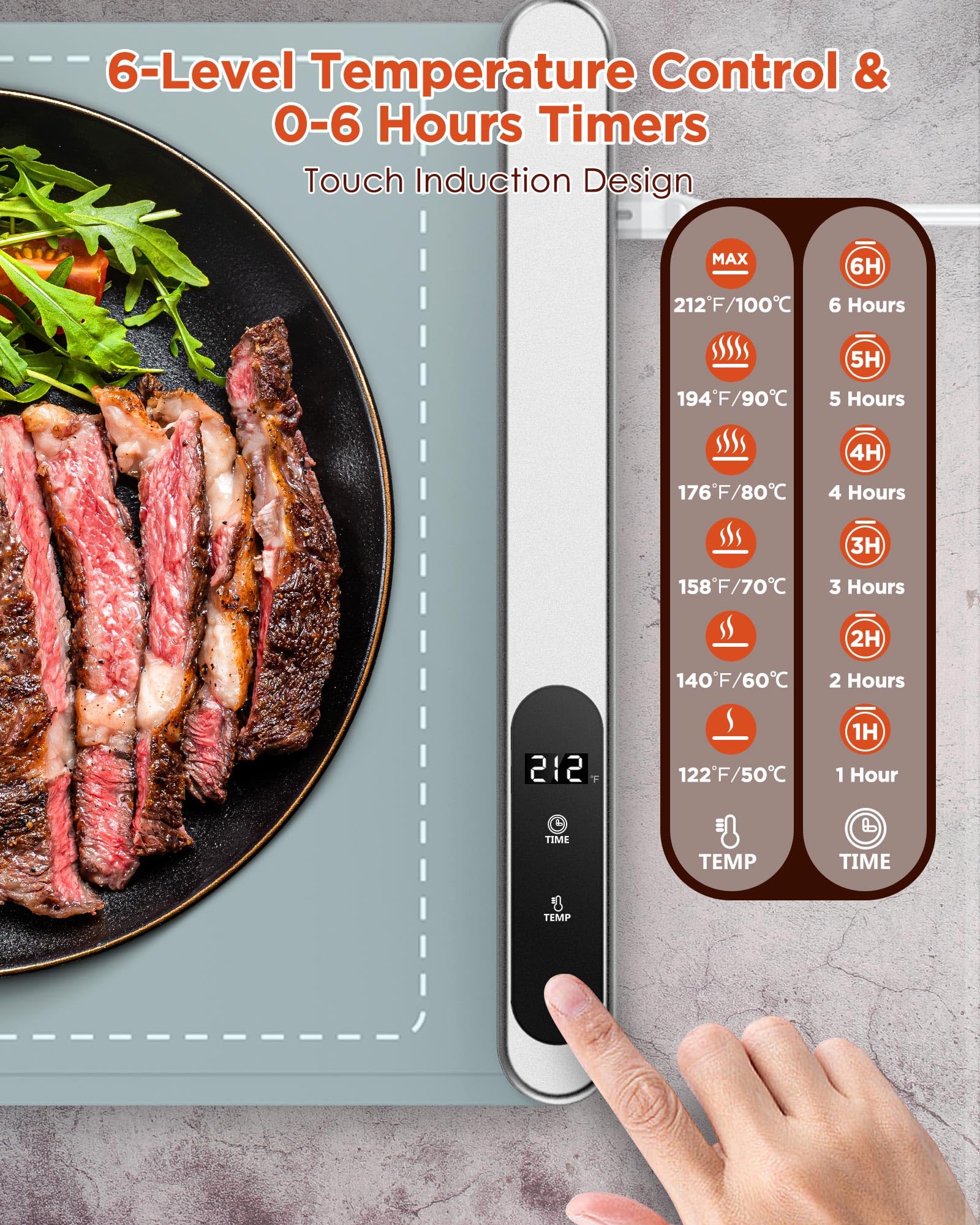 FEPPO Built-in 6-hour timer extends serving warmth for longer meals.