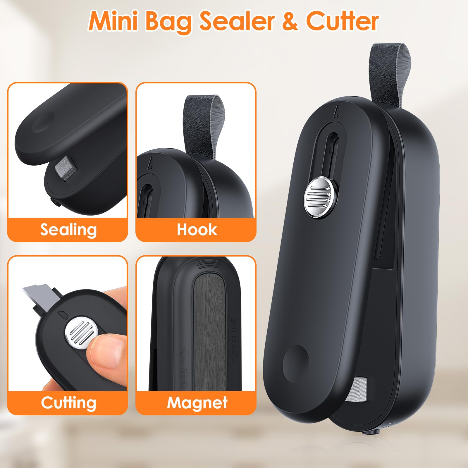 FEPPO mini sealer cutter in use seals bags quickly for on-the-go freshness.