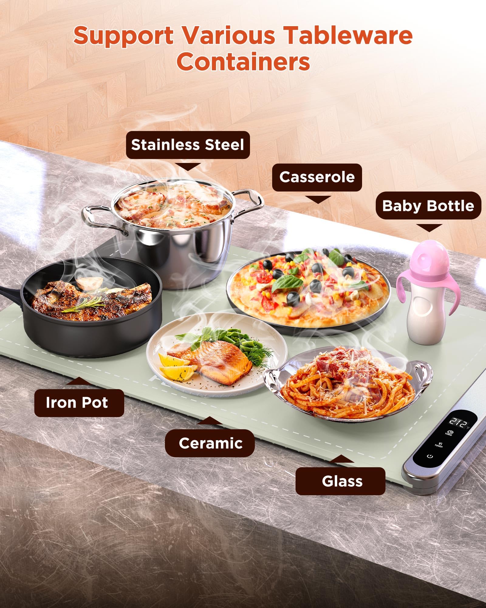 FEPPO Food Warming Mat includes 6-hour timer for extended warmth.