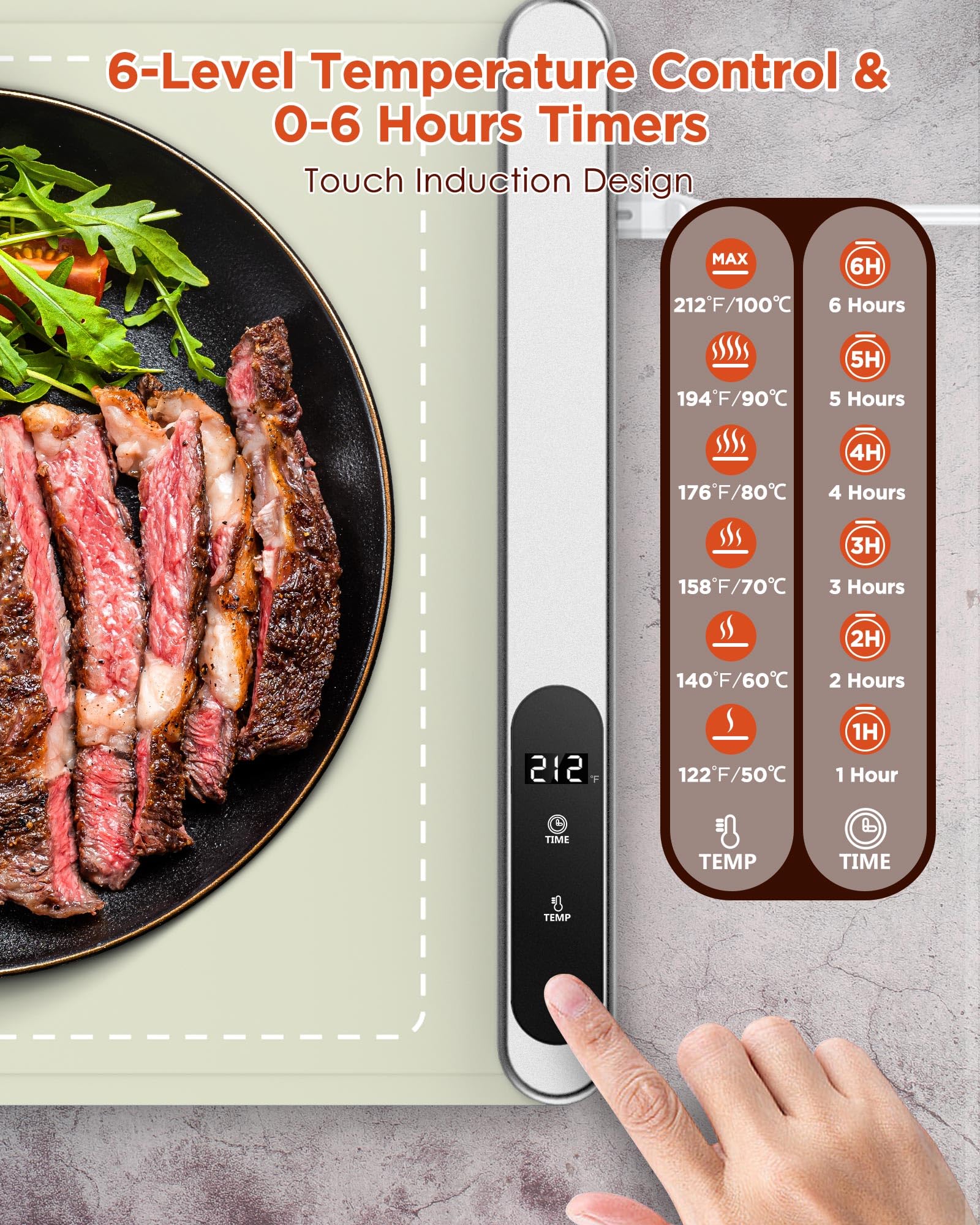 FEPPO Food Warming Mat offers 6-level temperature control for precise warming.