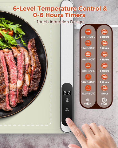 FEPPO Food Warming Mat offers 6-level temperature control for precise warming.