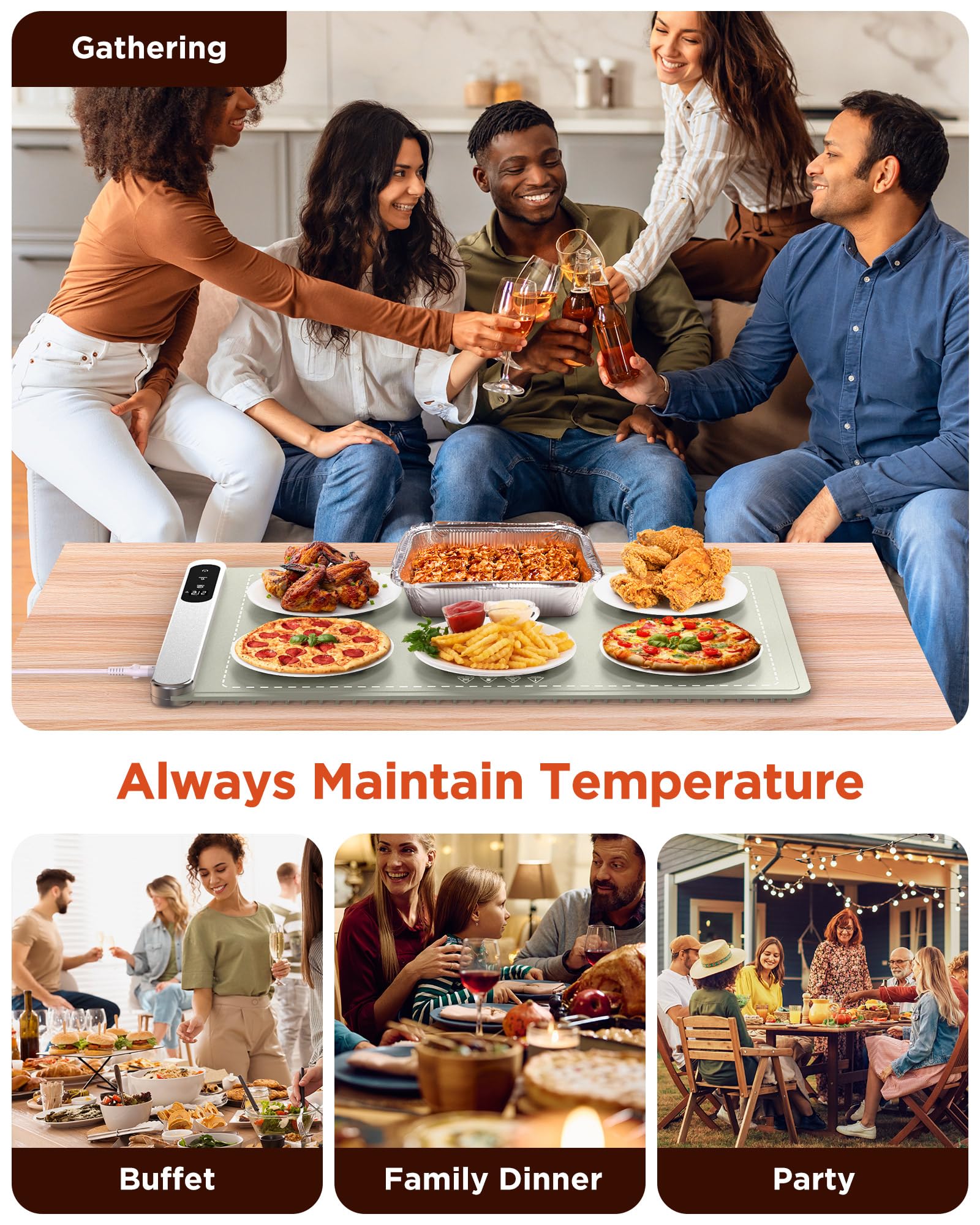 FEPPO Food Warming Mat roll-up design saves space in kitchens.