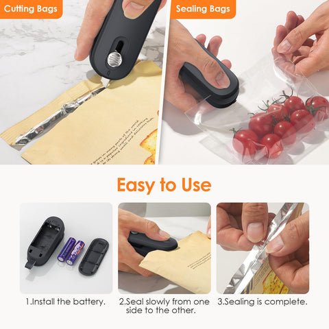 FEPPO mini bag sealer cutter in action for clean openings and tight seals.