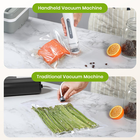 FEPPO vacuum bags with 3-second seal clip for quick leftovers sealing.