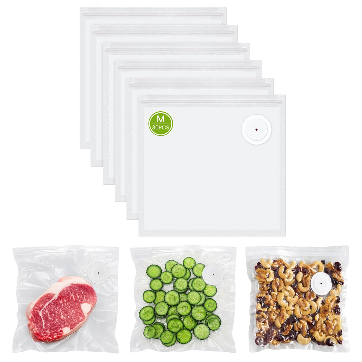 FEPPO vacuum bags 30-pack front view, ideal for bulk meal prep and freshness.