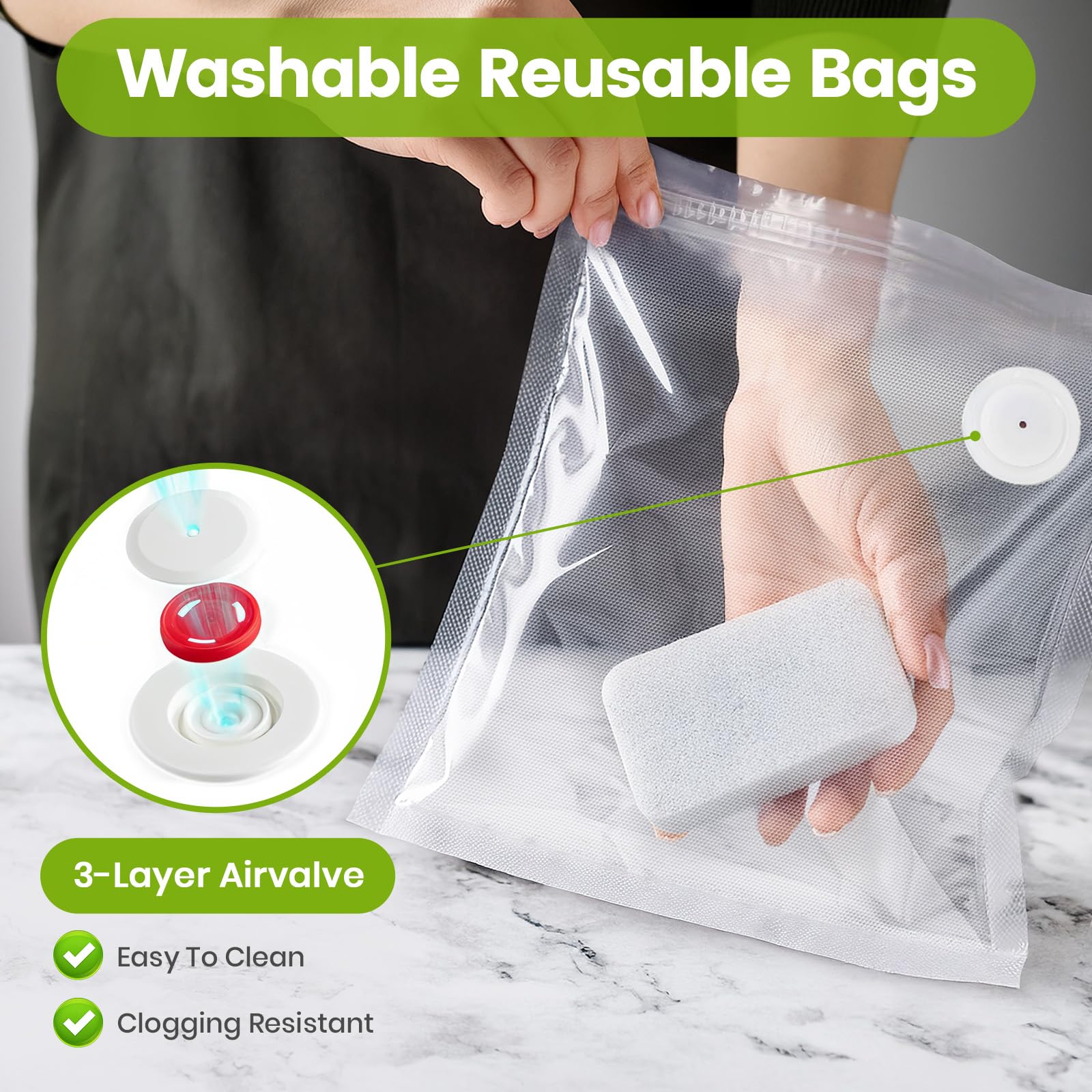 FEPPO vacuum bags demonstrate dishwasher-safe materials for easy cleaning.