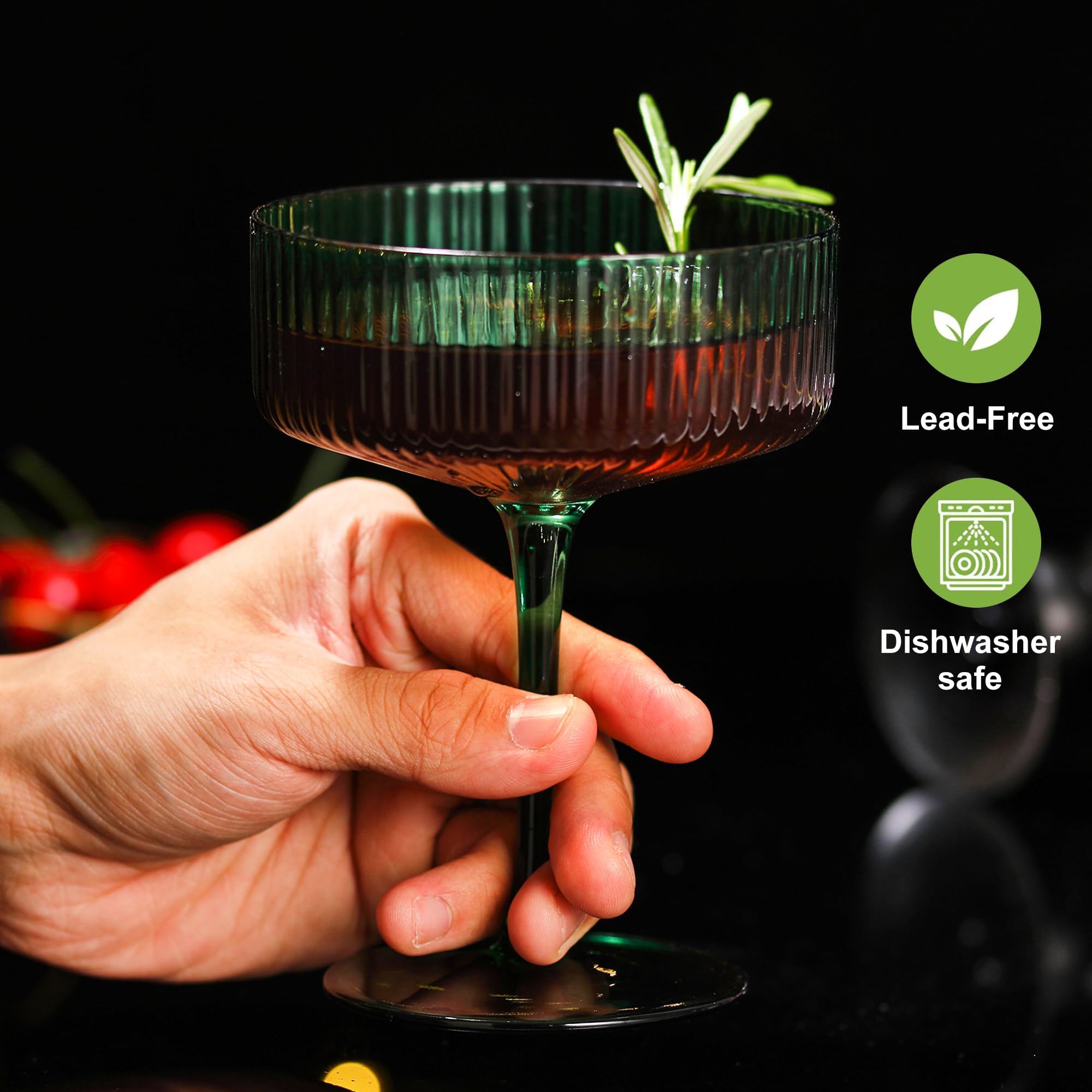 FERAHI champagne coupe glasses pour stunning light reflections for celebrations.