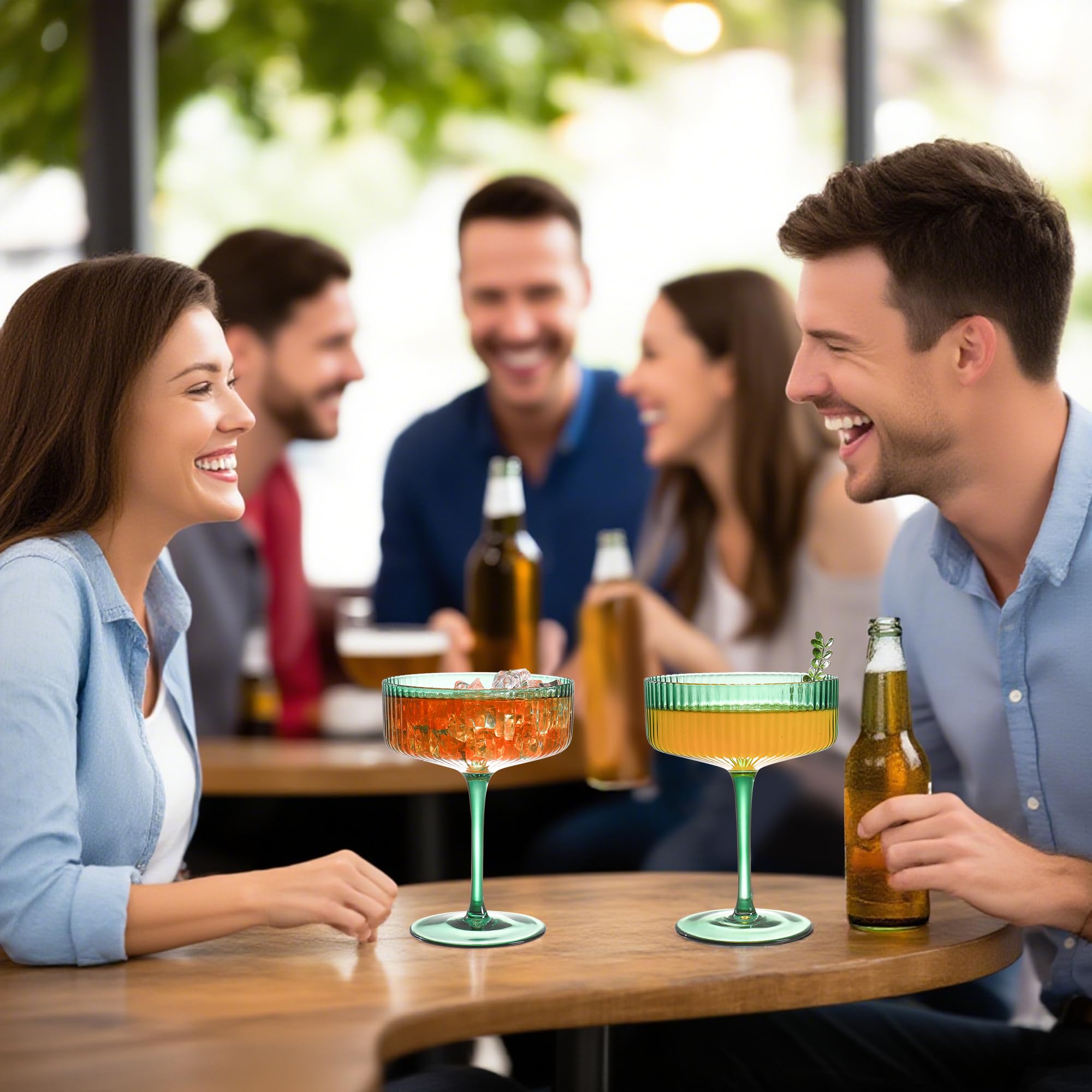 FERAHI vibrant-green crystal glasses catch light for festive entertaining.