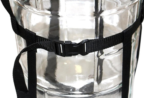 Long straps on Fermtech carrier reduce bending when moving heavy carboys