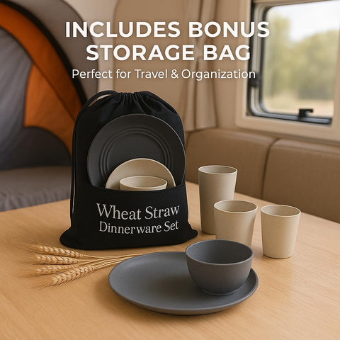 Storage bag for Fern & Soul dinnerware keeps the 24-piece set organized.