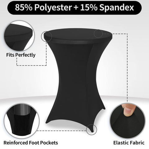 Durable FestiCorp stretch tablecloth offers stain resistance for indoor and outdoor gatherings.