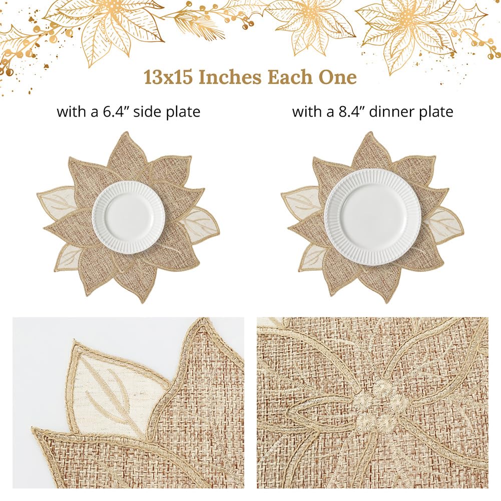 Feuille burlap-style placemats enhance farmhouse decor while protecting surfaces.