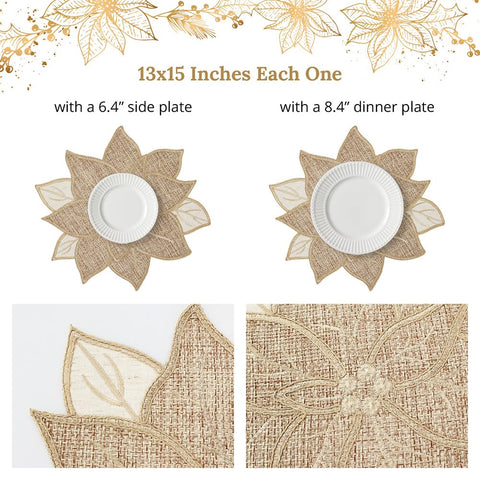 Feuille burlap-style placemats enhance farmhouse decor while protecting surfaces.