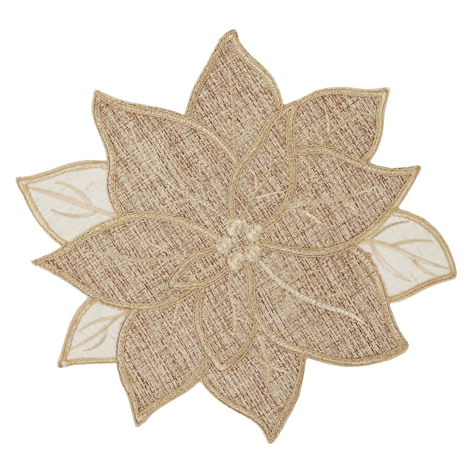 Feuille Christmas placemats with poinsettia for round tables add festive warmth and protection.