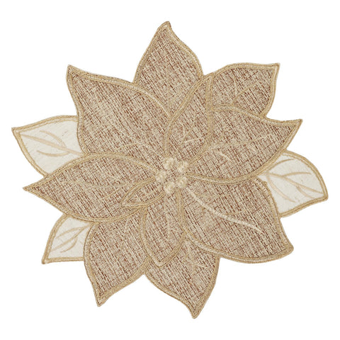 Feuille Christmas placemats with poinsettia for round tables add festive warmth and protection.