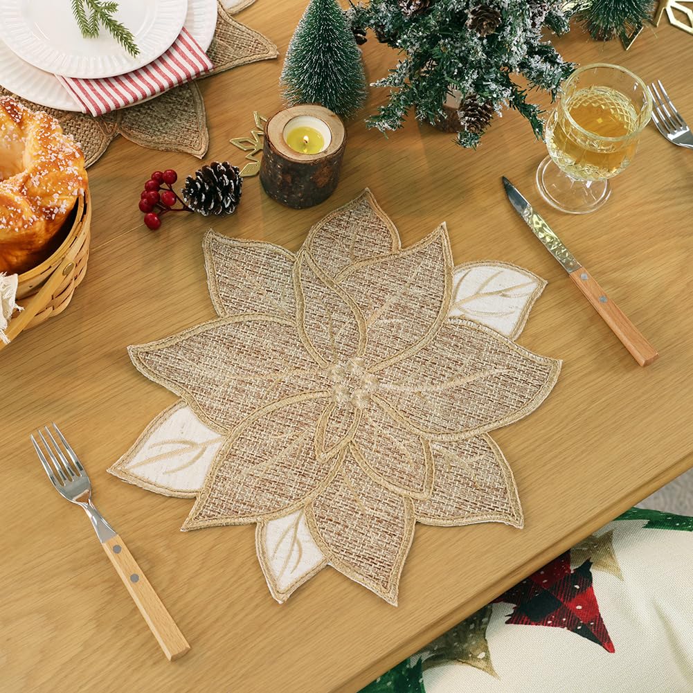 Feuille poinsettia placemats measure 34x38 cm for table fit.