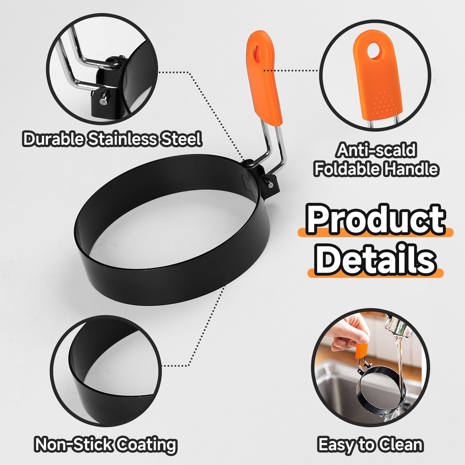 Fevbcnrj nonstick stainless steel egg ring offers easy release and quick cleanup.