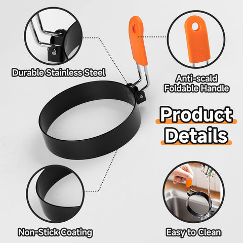 Fevbcnrj nonstick stainless steel egg ring offers easy release and quick cleanup.