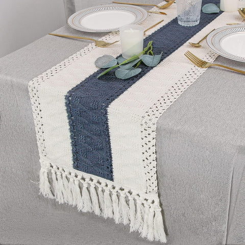 FEXIA boho blue table runner styled for bridal shower settings.