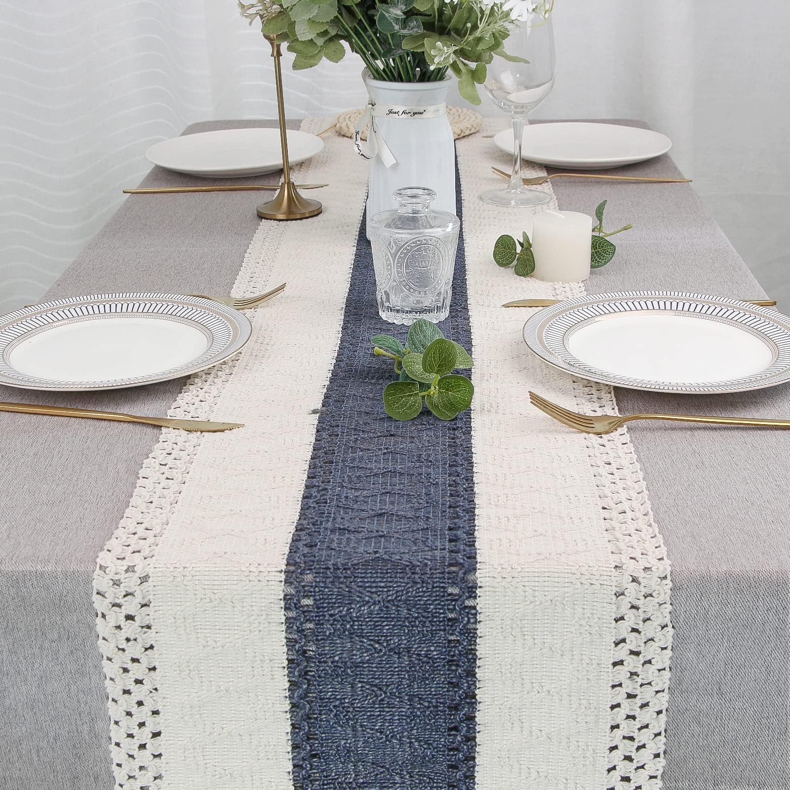 FEXIA table runner care instructions show gentle handling and shrinkage guidance.