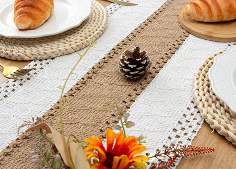 FEXIA boho table runner suits kitchen and dining spaces year-round charm.