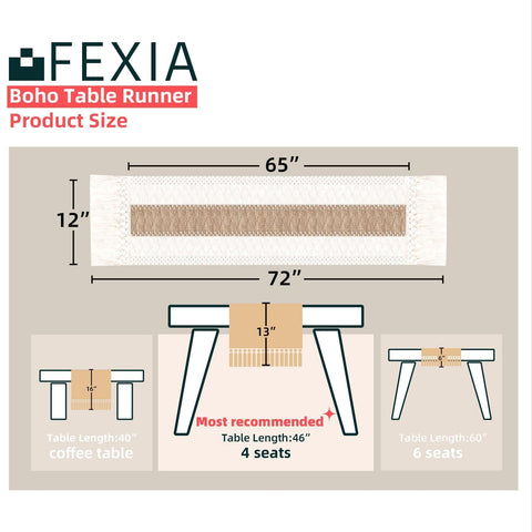 FEXIA Boho table runner macrame closeup highlights durable handmade texture.