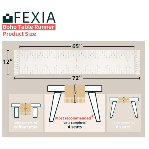 FEXIA macrame table runner in a dining setup enhancing cozy farmhouse vibes