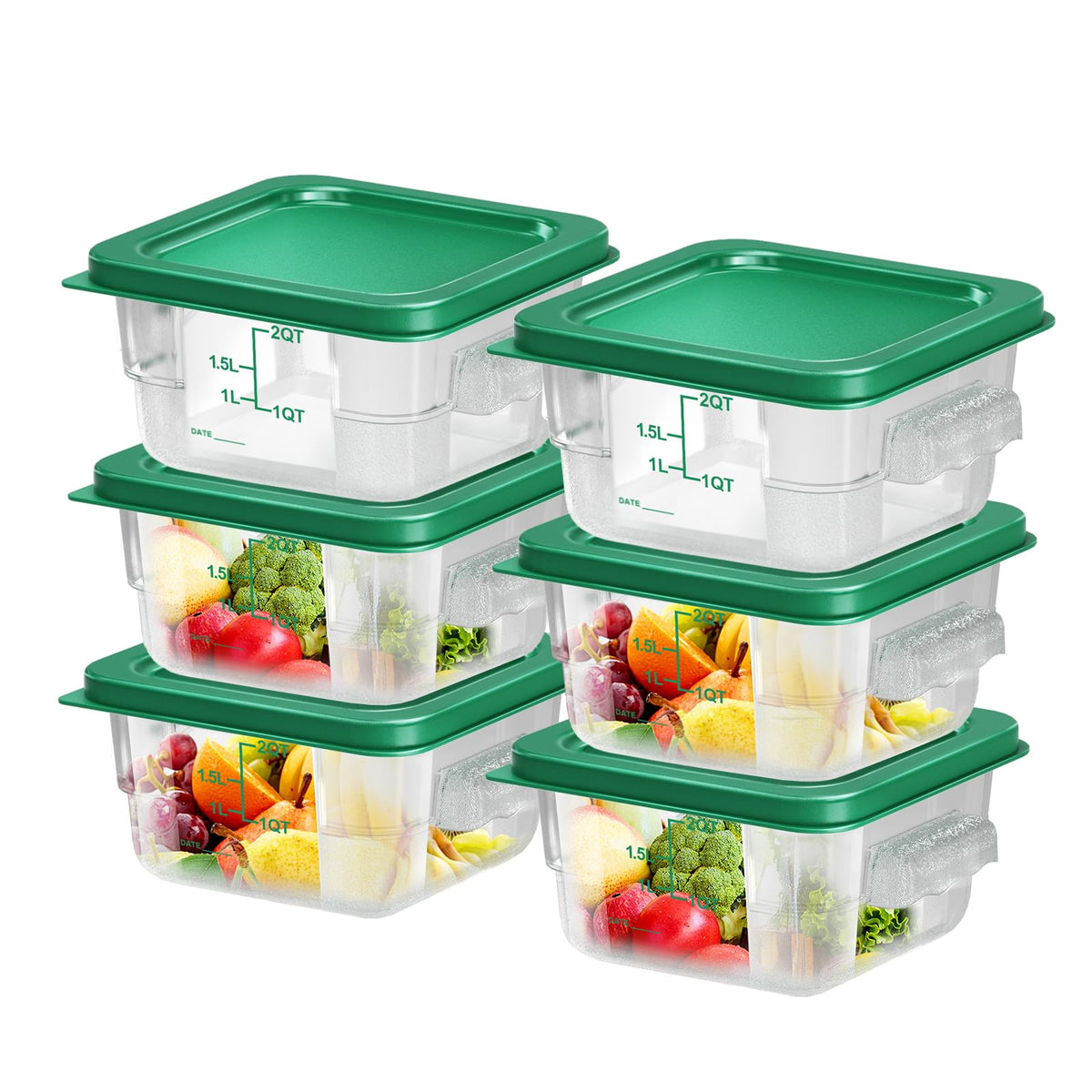 FeyBuosk 6pc 2qt containers with lids for quick identification and freshness