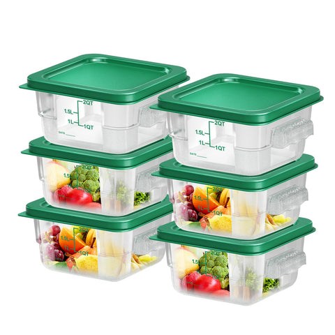 FeyBuosk 6pc 2qt containers with lids for quick identification and freshness