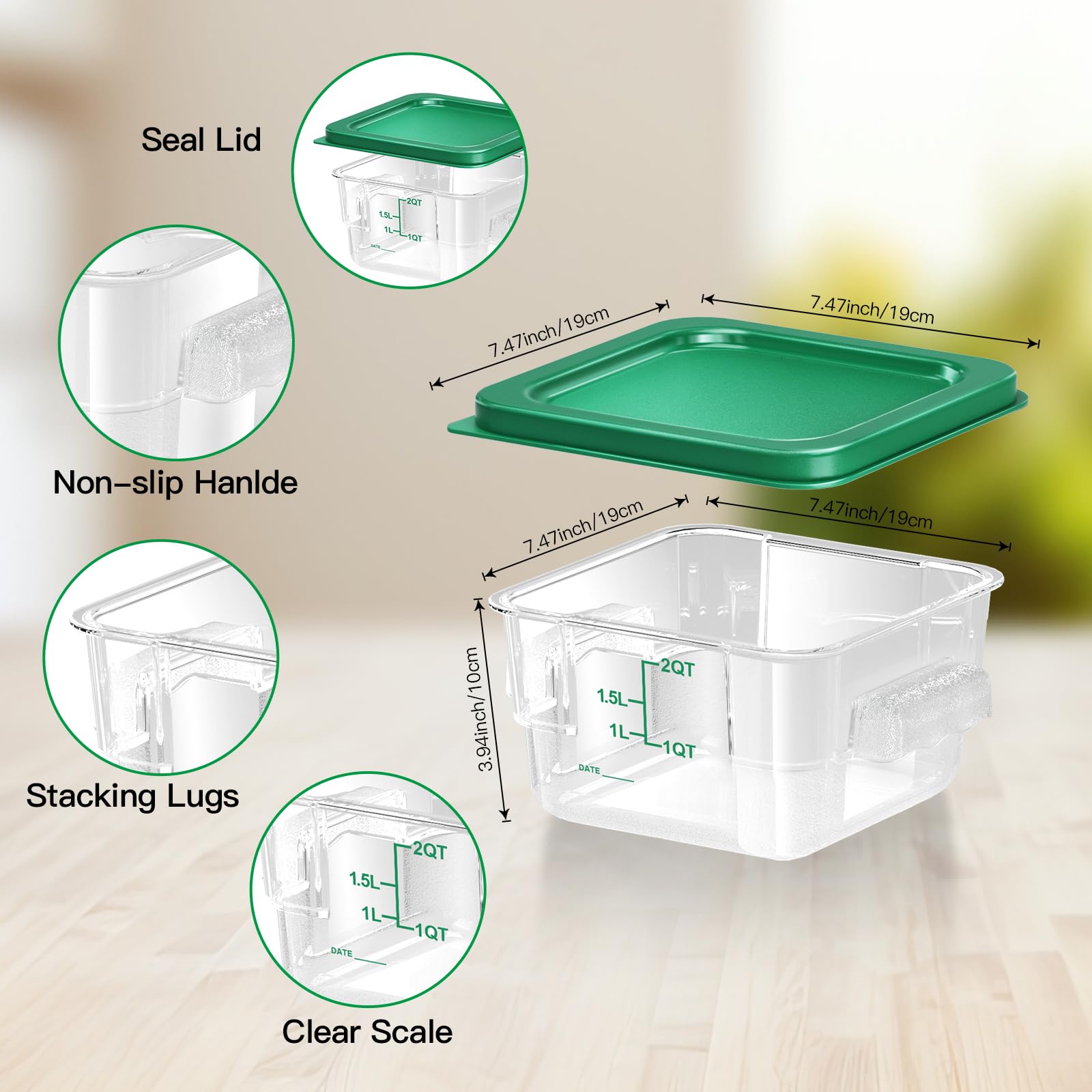 FeyBuosk container with scale for precise quart and liter measurements