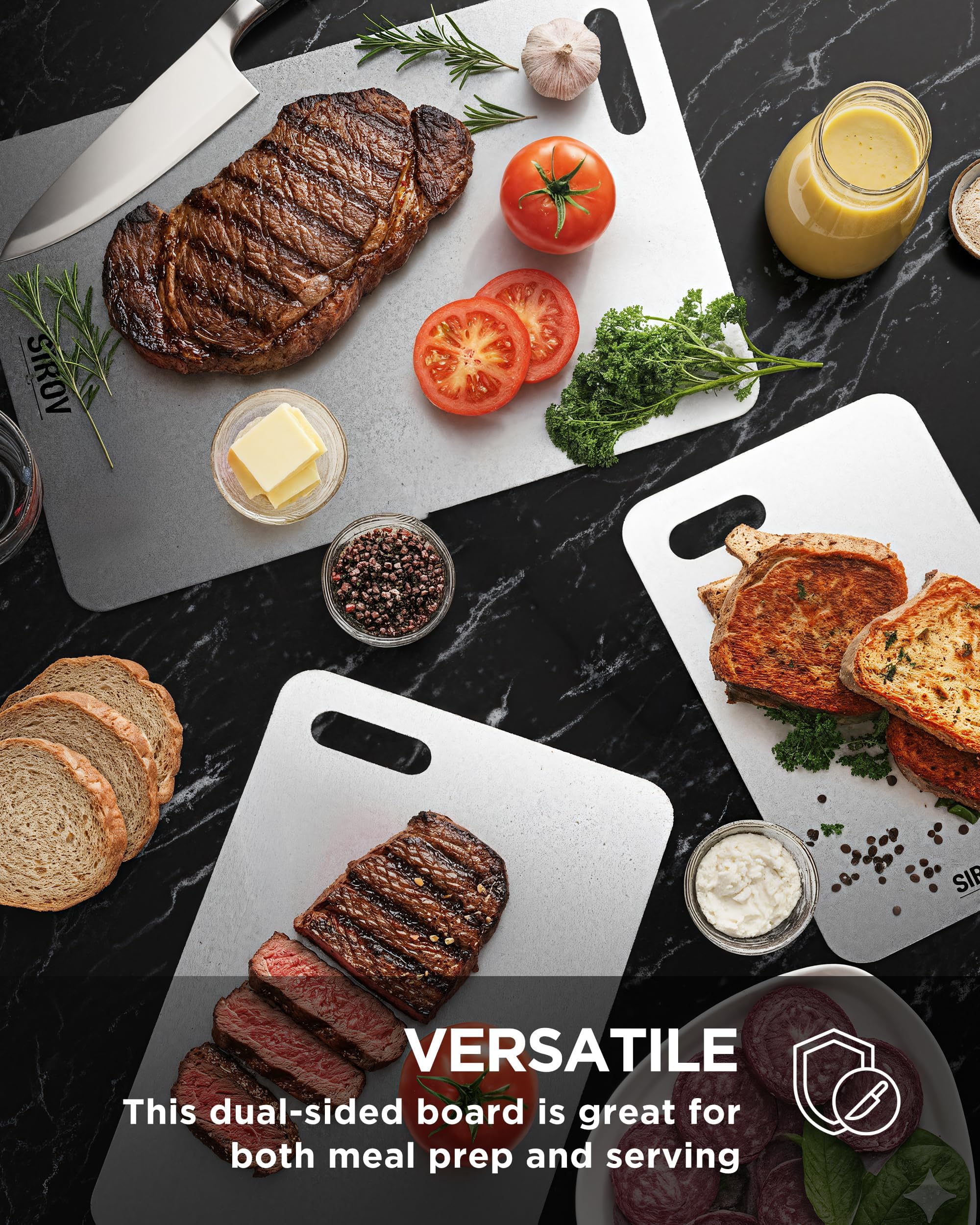 FGJ Katuchef titanium board dishwasher safe for easy cleanup.