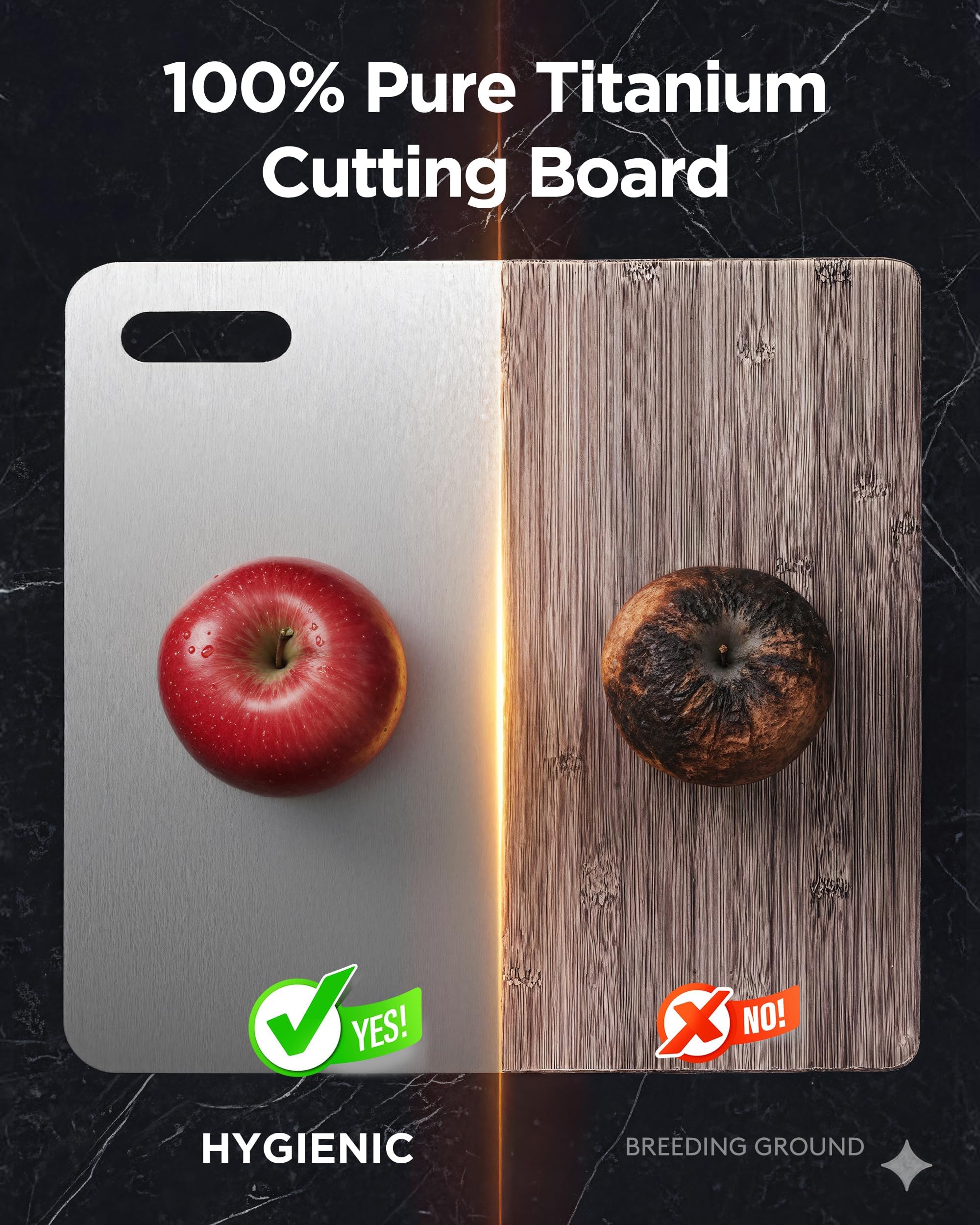 FGJ Katuchef titanium board non-porous surface resists absorption.