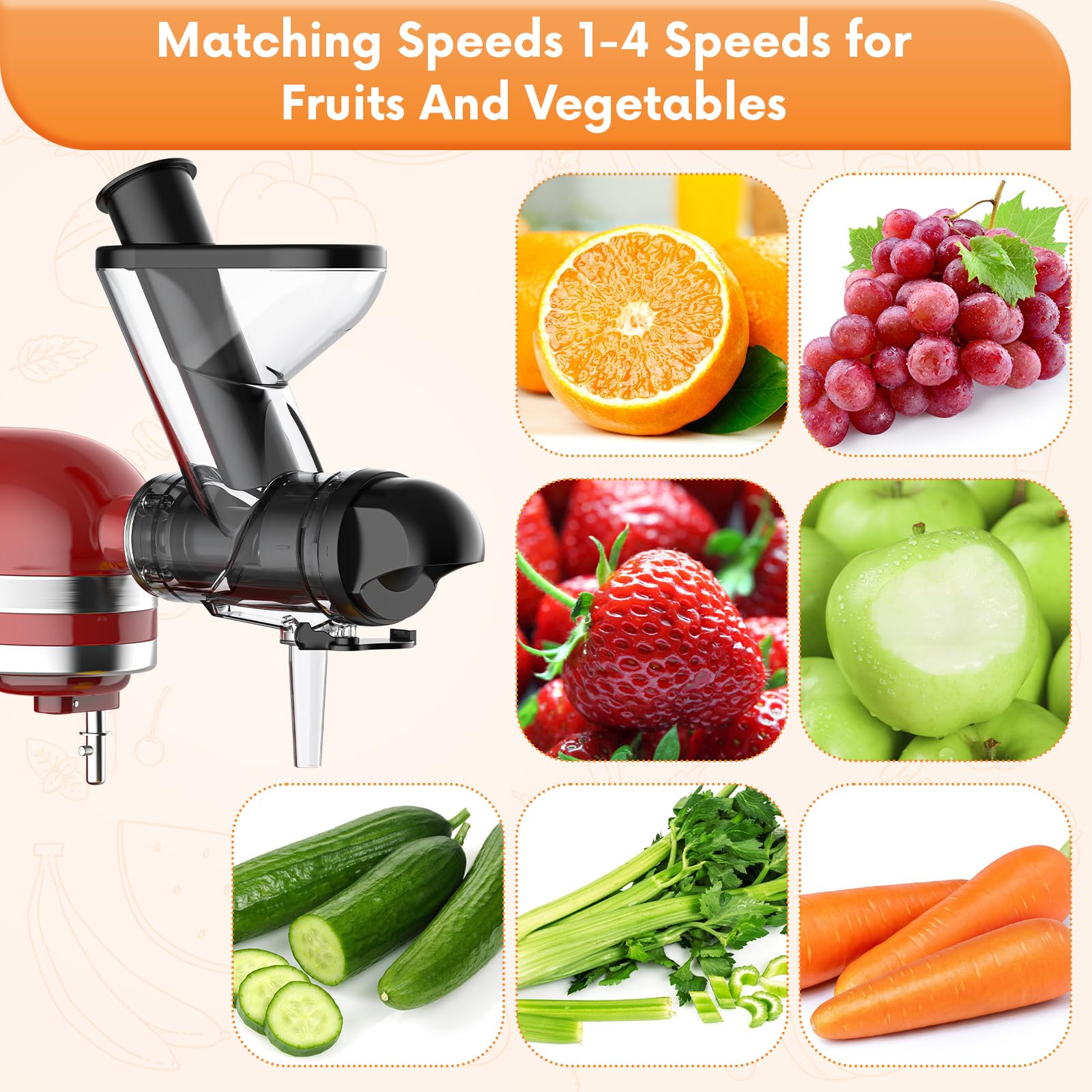 Fgreeble juicer end cap and food pusher in use