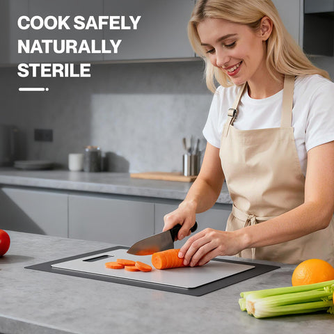 Fgreeble titanium cutting board set 3 silicone pad reduces sliding on counters.