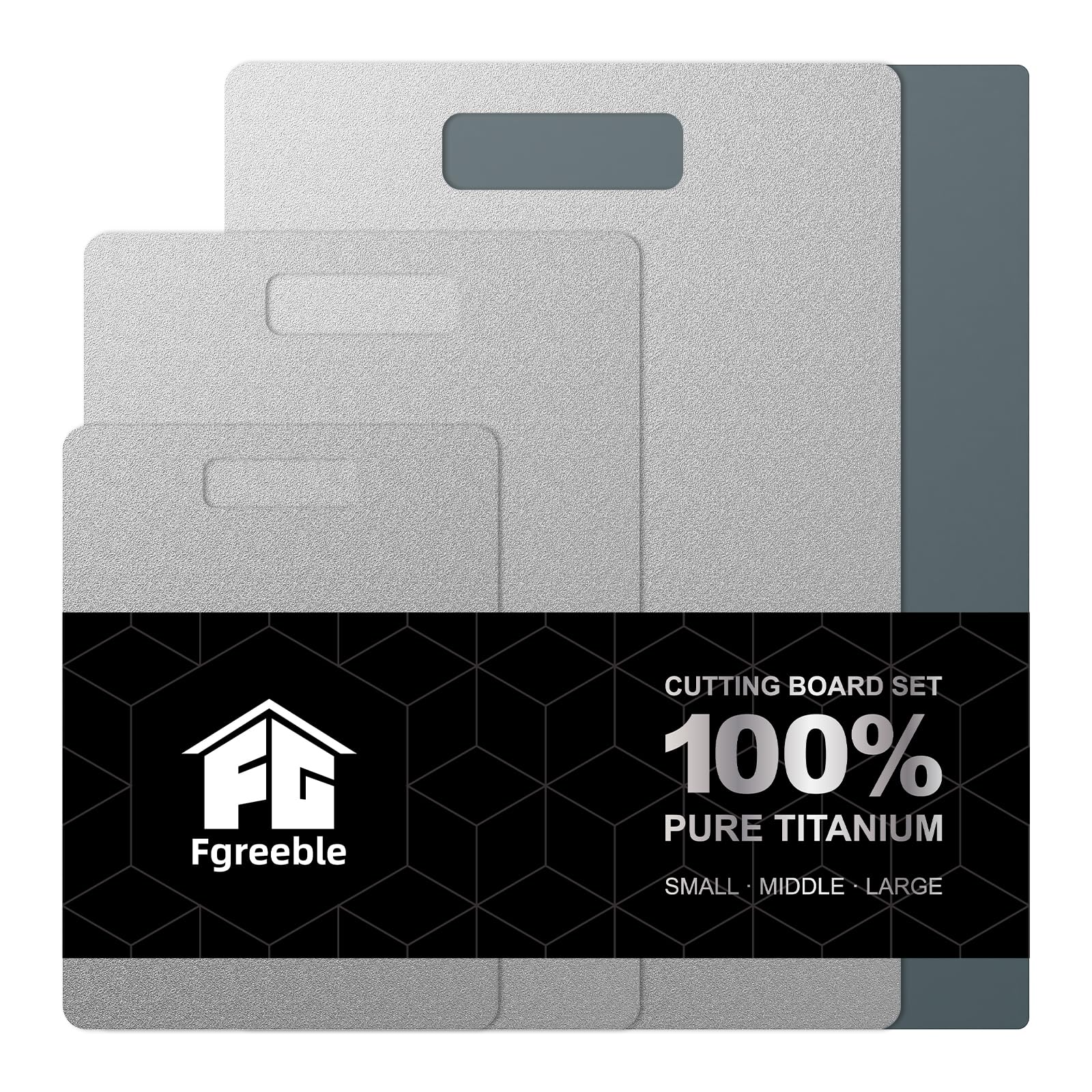 Fgreeble titanium cutting board set 3 top view shows durable, long-lasting surface.